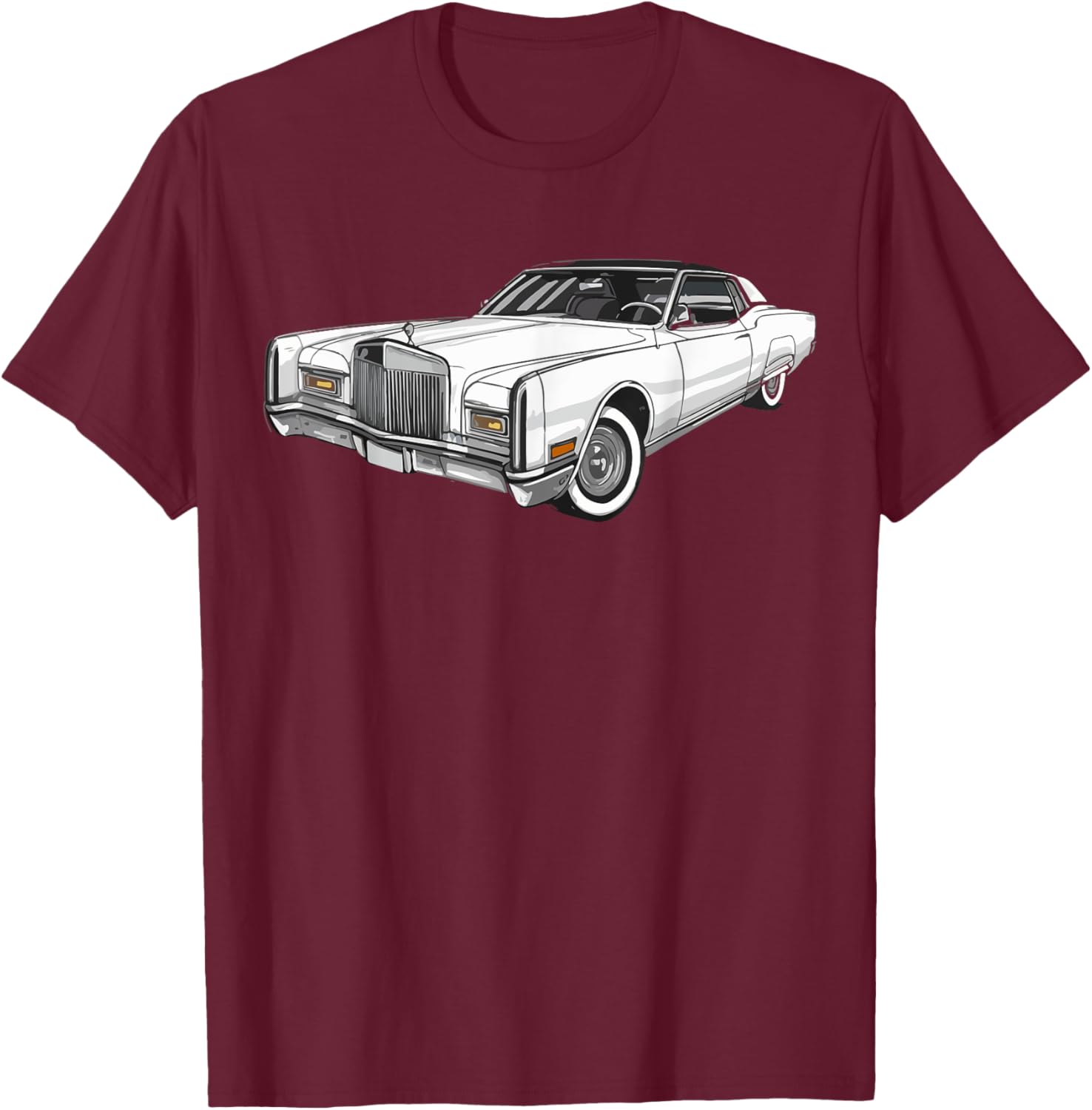 Classic Car 1967 vintage Lincoln Continental outline graphic (white) , Small, Black T-Shirt - T-Shirt | Maroon