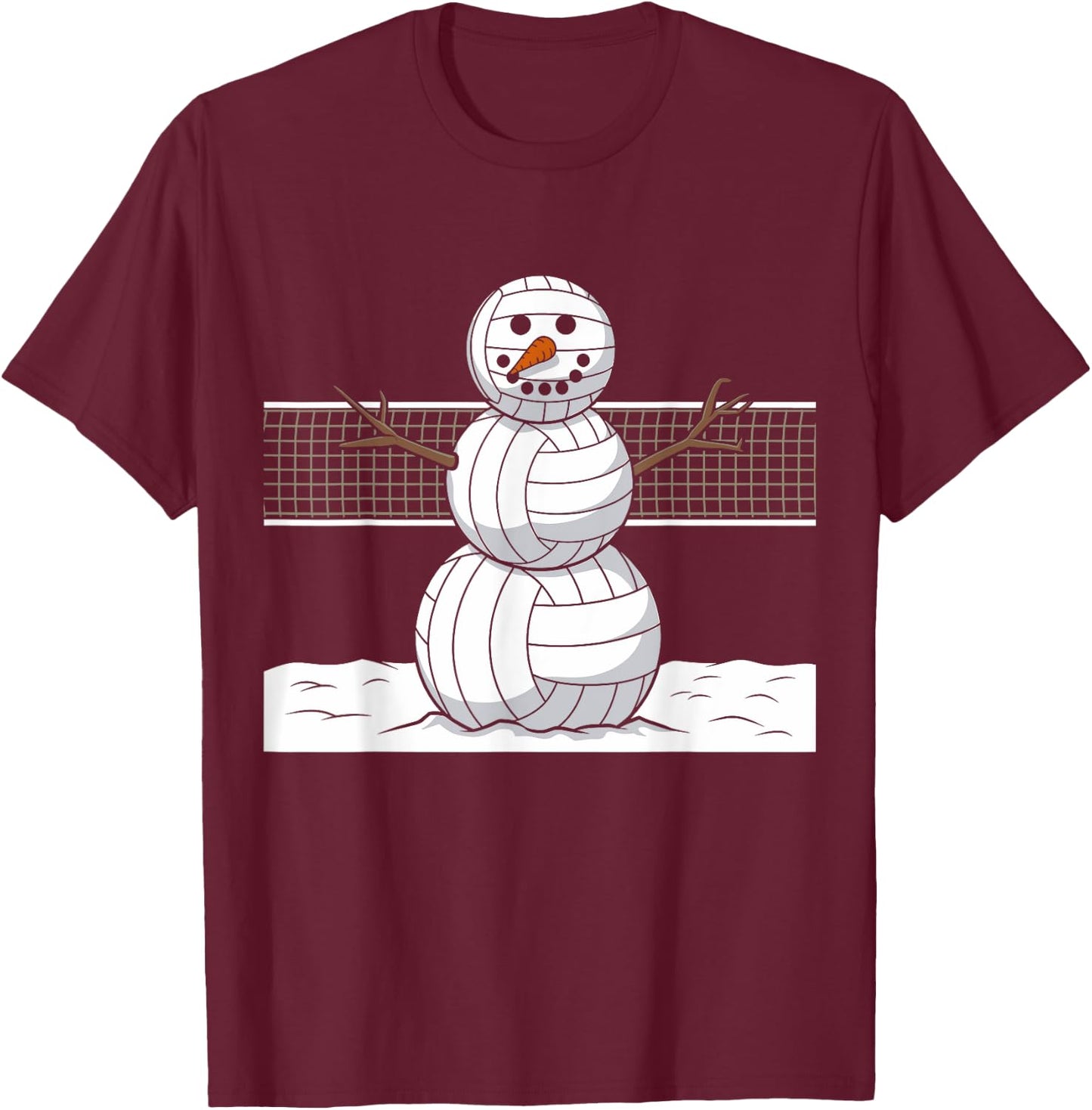 Funny Volleyball Snowman Balls Snow Winter Holiday T-Shirt - T-Shirt | Maroon
