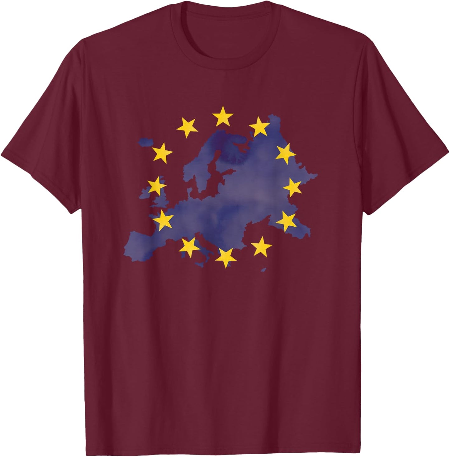 Map of Europe European Union Yellow Stars Starry Night EU T-Shirt - T-Shirt | Maroon