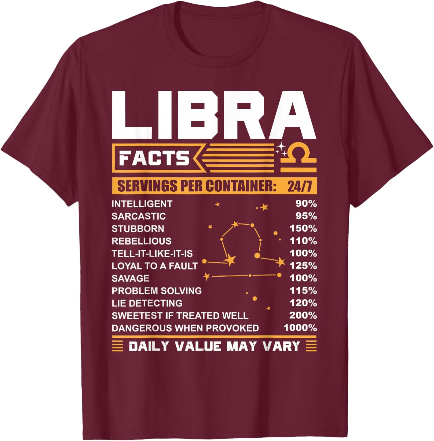 Libra Birthday Gifts - Libra Facts Funny T-Shirt - T-Shirt | Maroon