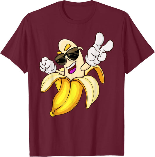 Funny Cool Banana Sunglusses Costume Banana Lovers Cool T-Shirt - T-Shirt | Maroon