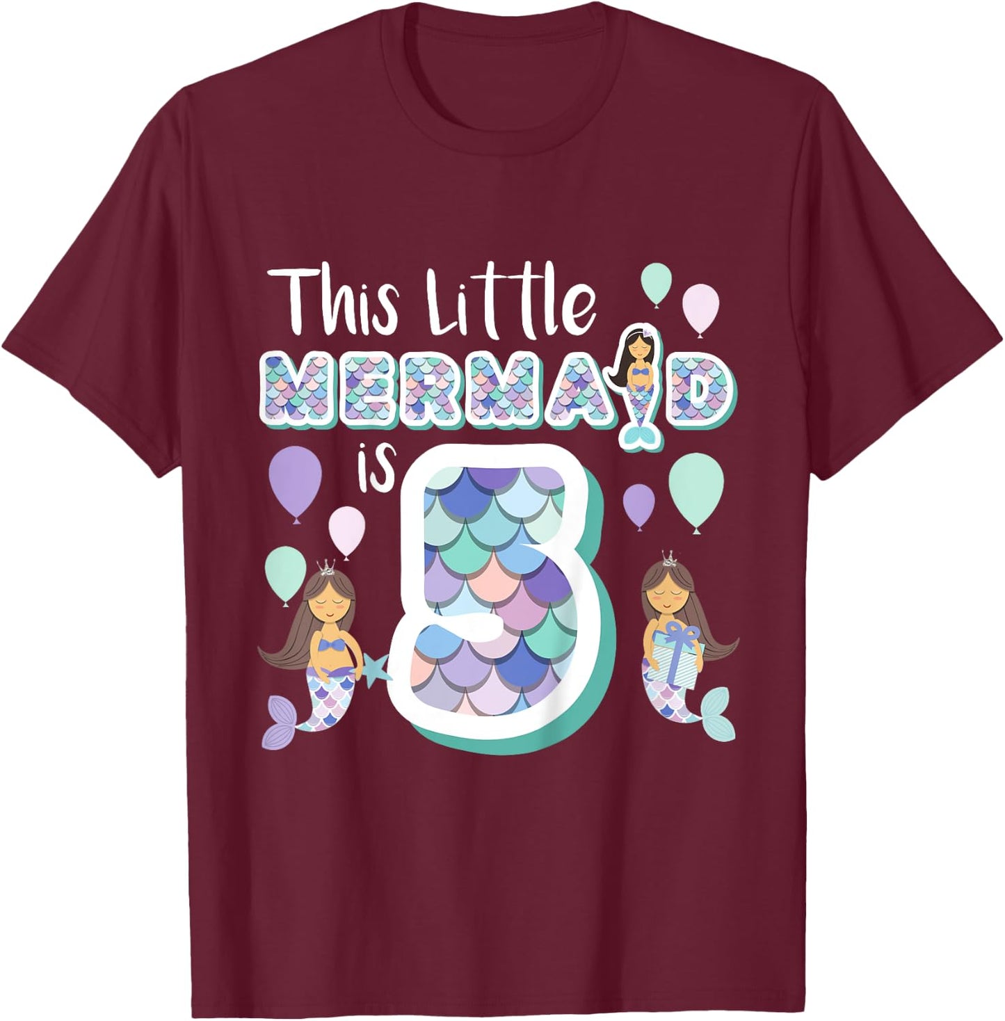 5 Year Old Mermaid Birthday Party Theme Girl 5th Girls Gift T-Shirt - T-Shirt | Maroon