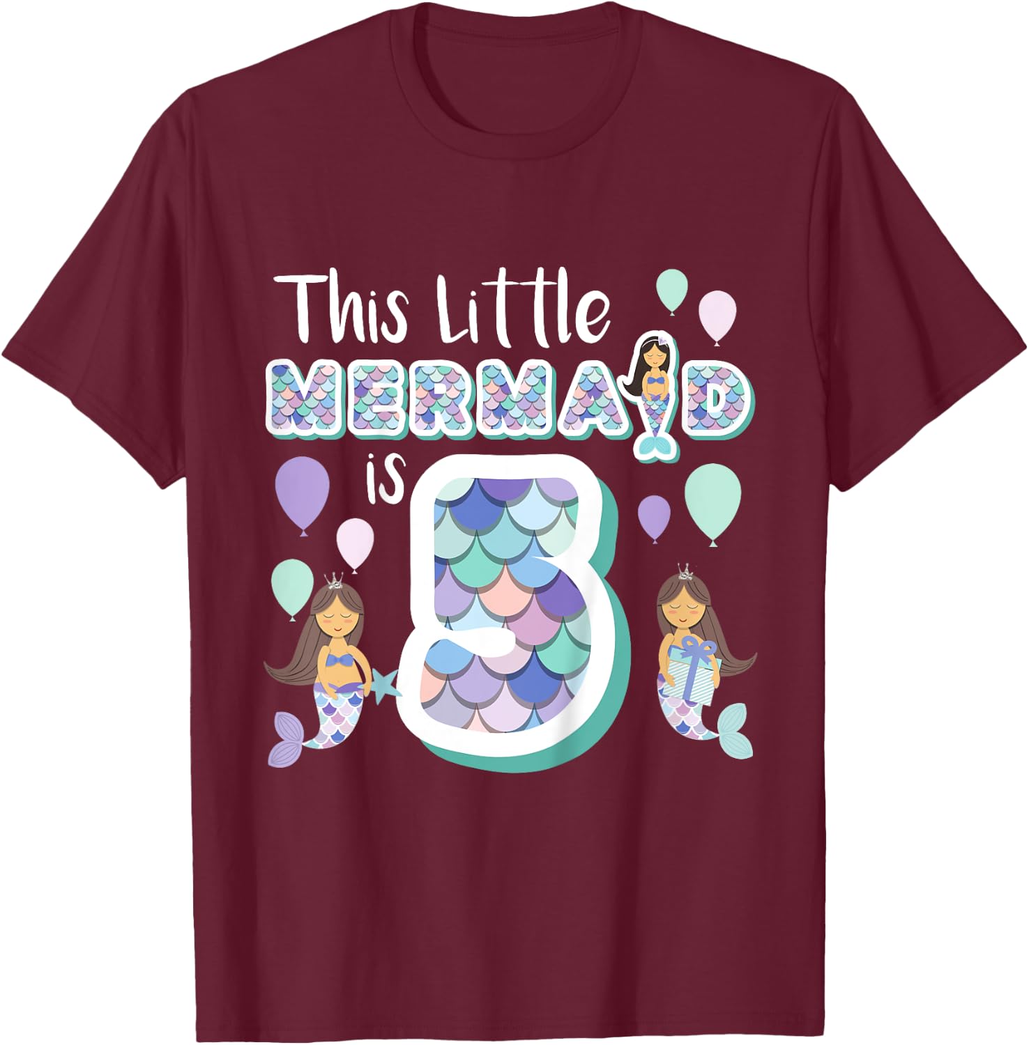 5 Year Old Mermaid Birthday Party Theme Girl 5th Girls Gift T-Shirt - T-Shirt | Maroon