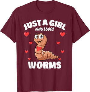 Just A Girl Who Loves Worms, Cute Worm Lovers T-Shirt - T-Shirt | Maroon