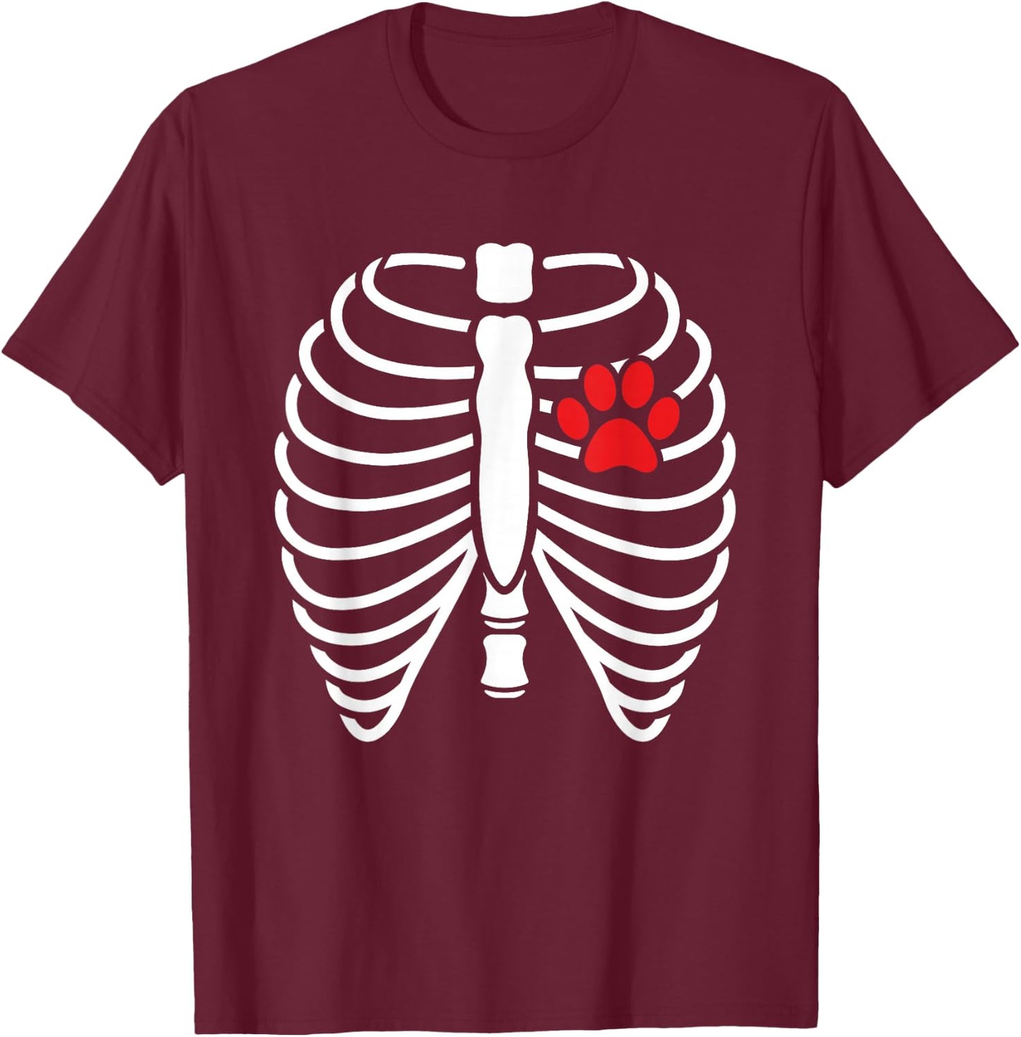 Funny Xray Halloween Costume Rib Cage Skeleton Dog Cat Paw Men Women Kids T-Shirt - T-Shirt | Maroon