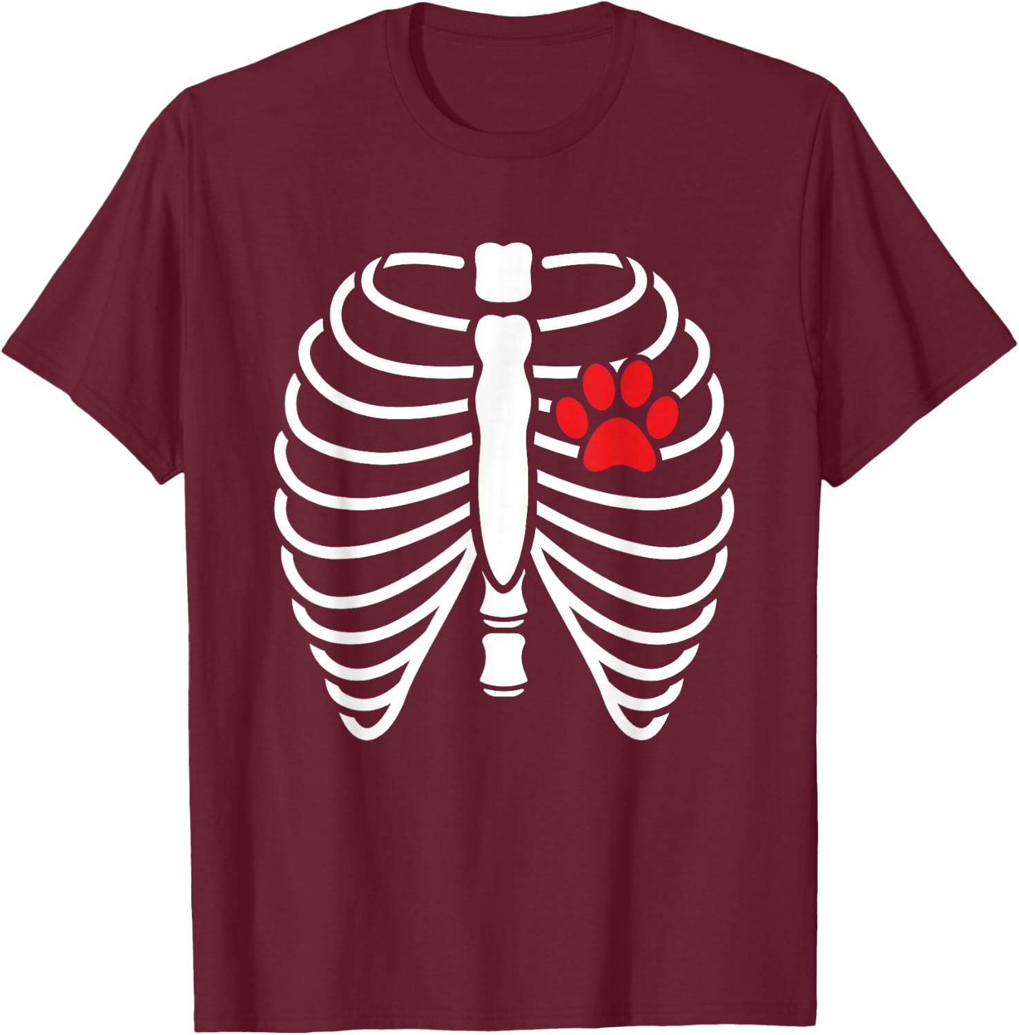 Funny Xray Halloween Costume Rib Cage Skeleton Dog Cat Paw Men Women Kids T-Shirt - T-Shirt | Maroon