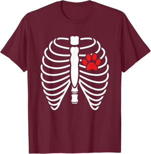 Funny Xray Halloween Costume Rib Cage Skeleton Dog Cat Paw Men Women Kids T-Shirt - T-Shirt | Maroon