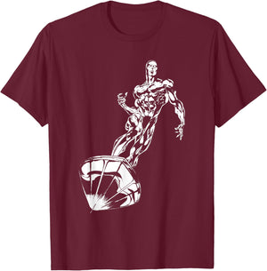 Marvel Comics Retro Classic Silver Surfer Full Body Portrait T-Shirt - T-Shirt | Maroon