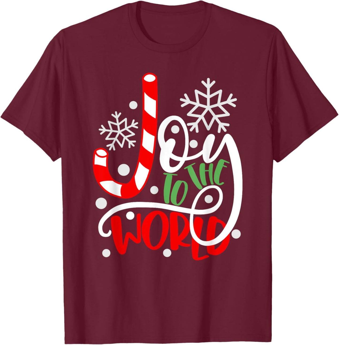 Joy to the World Candy Cane Christmas T-Shirt - T-Shirt | Maroon