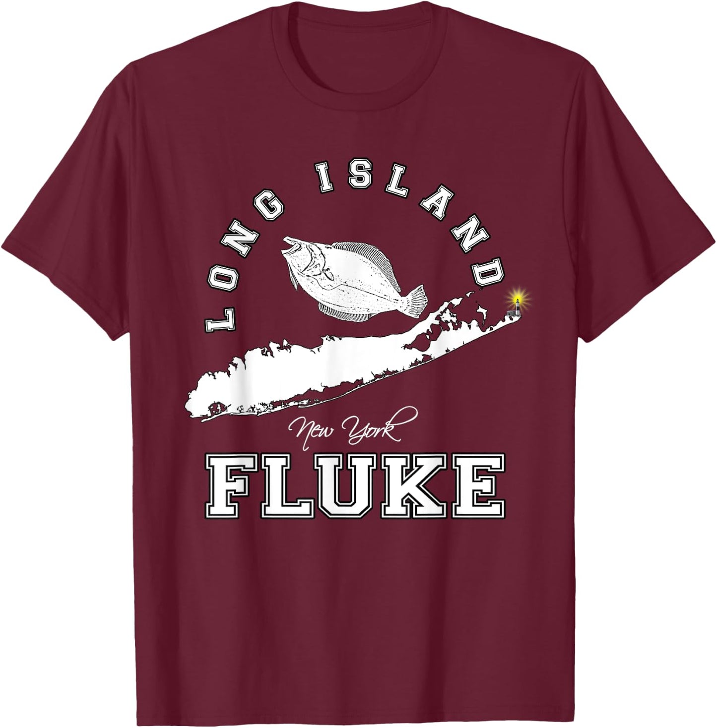 Long Island New York Fluke Fishing Graphic T-Shirt - T-Shirt | Maroon
