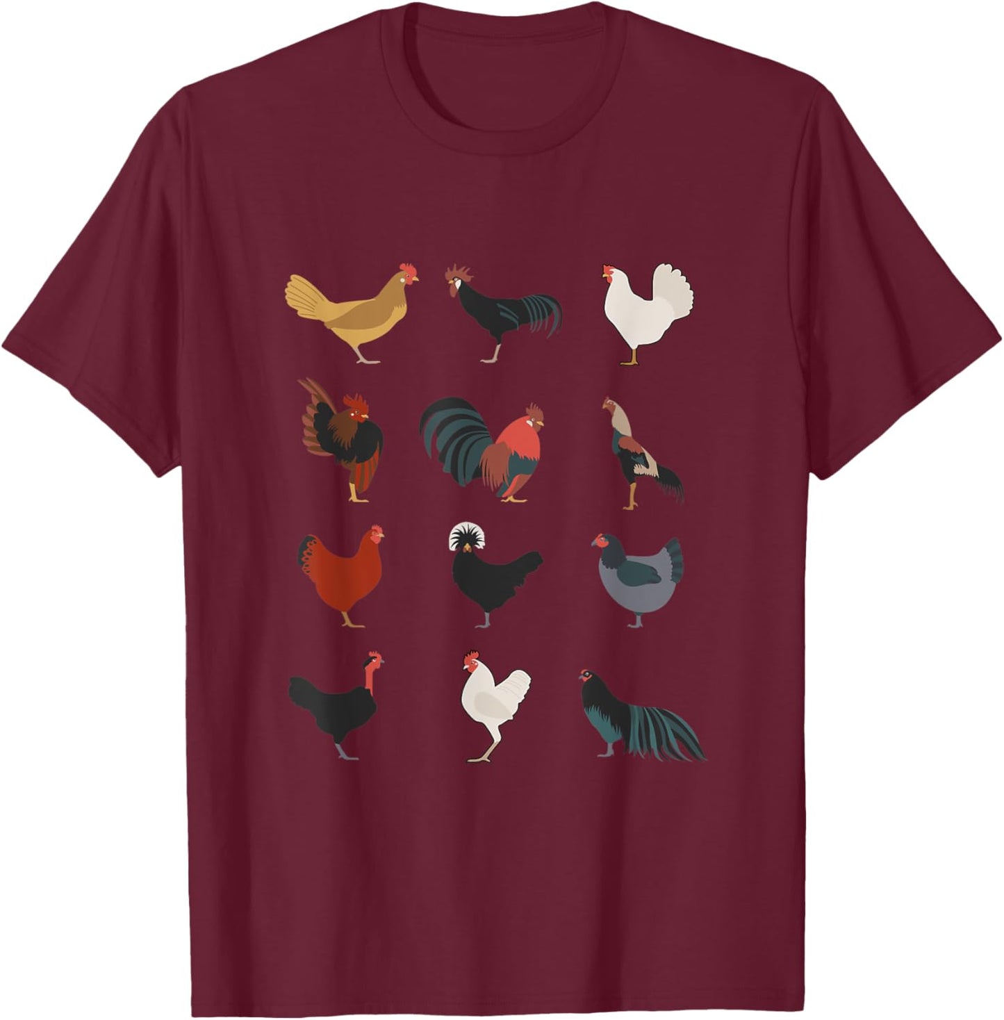 Beautiful Chickens Many Different Chicken Breeds Farming T-Shirt - T-Shirt | Maroon