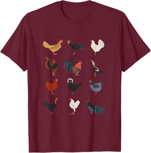 Beautiful Chickens Many Different Chicken Breeds Farming T-Shirt - T-Shirt | Maroon