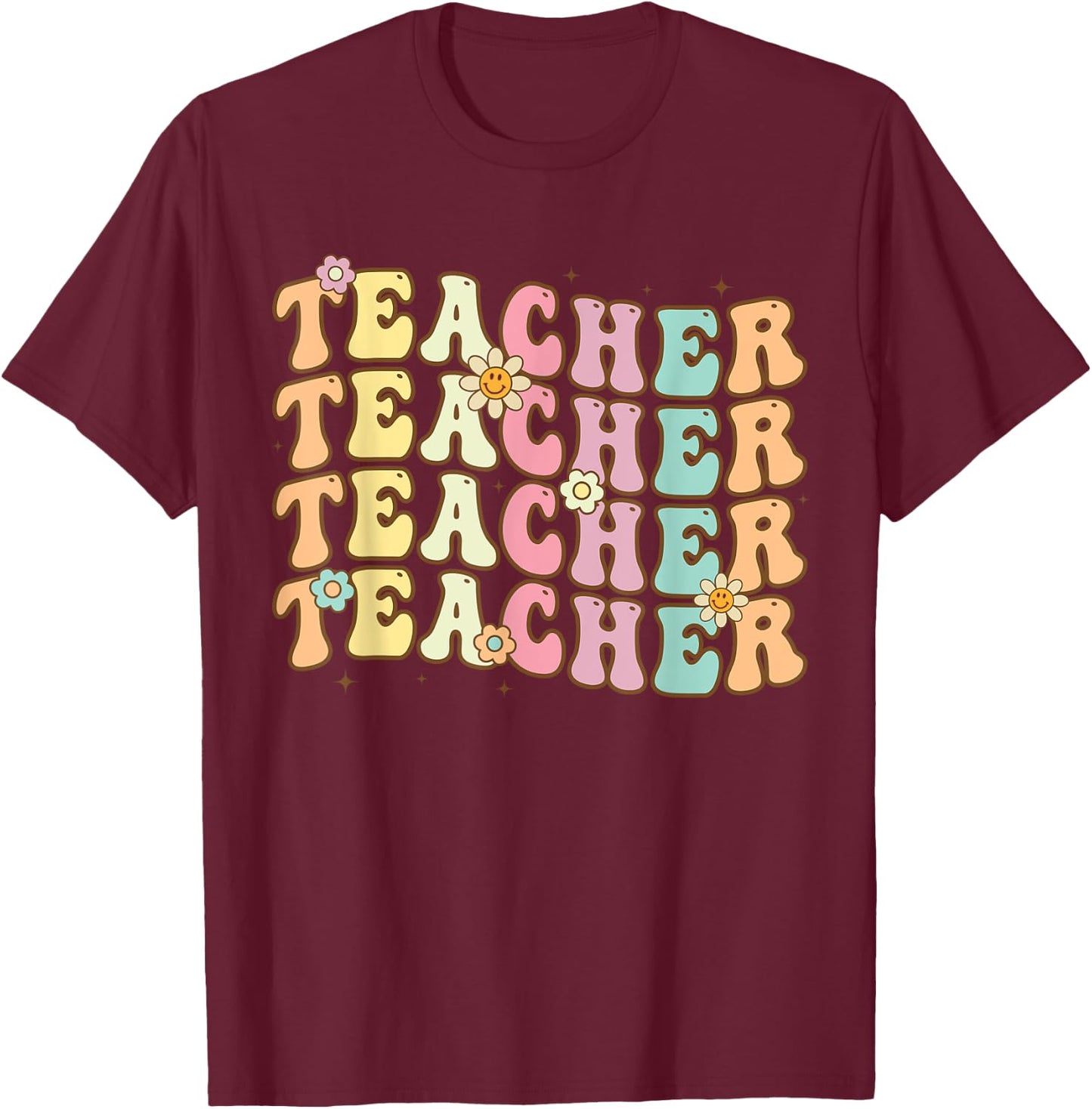 Retro Groovy Teacher Inspirational Colorful Back to School Men Women Girls Kids T-Shirt - T-Shirt | Maroon