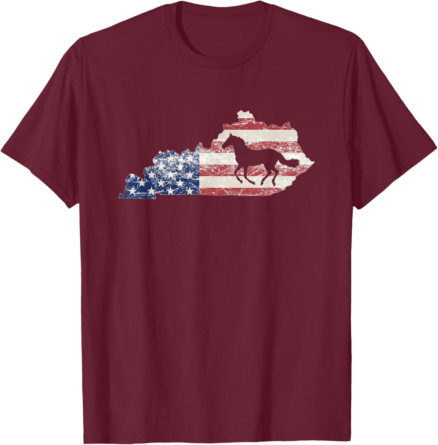 Kentucky , Kentucky Map, American Flag USA, Horse T-Shirt - T-Shirt | Maroon