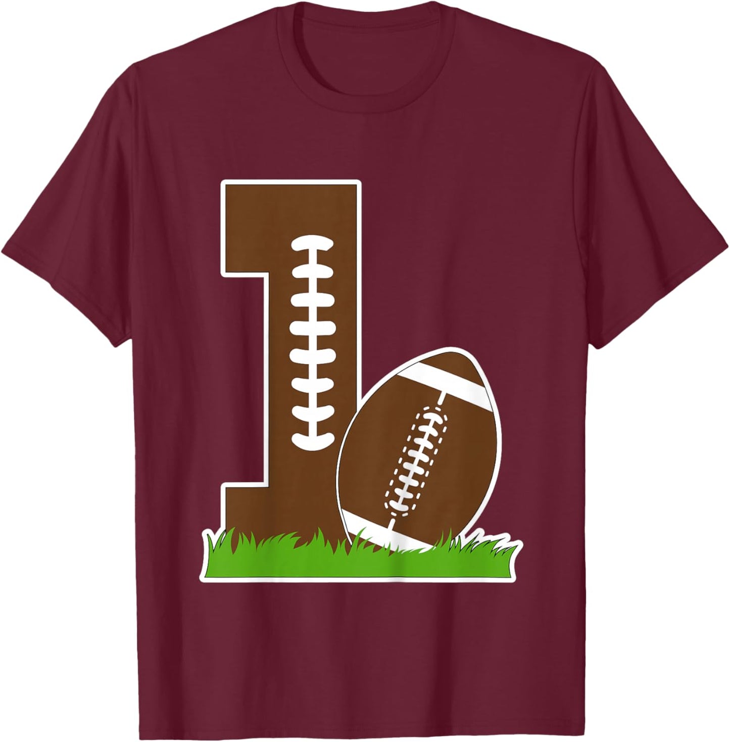 Kids 1st Birthday Party Football Boy One Year Old Football Player T-Shirt - T-Shirt | Maroon