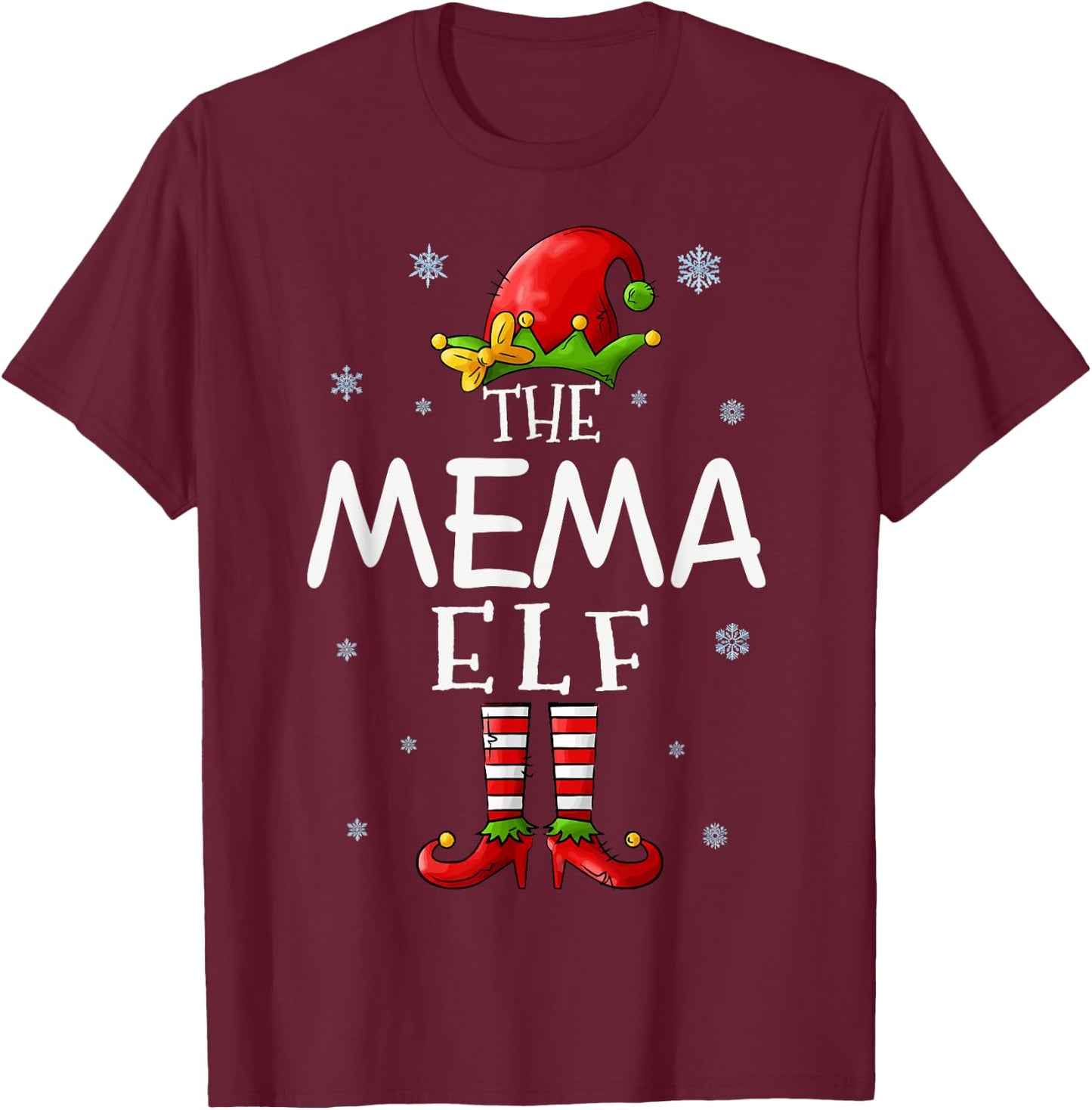 The Mema Elf Funny Grandma Xmas Groupe Matching Christmas T-Shirt - T-Shirt | Maroon