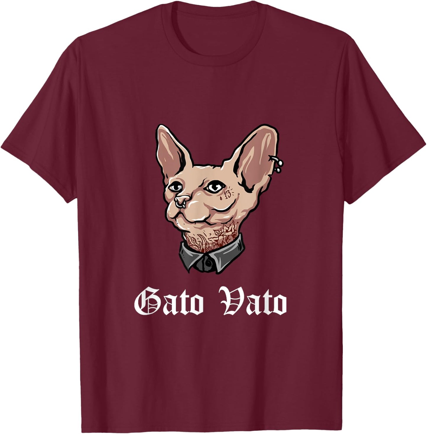 Gato Vato Cholo Gangster Cat T-Shirt - T-Shirt | Maroon