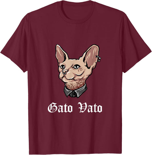 Gato Vato Cholo Gangster Cat T-Shirt - T-Shirt | Maroon