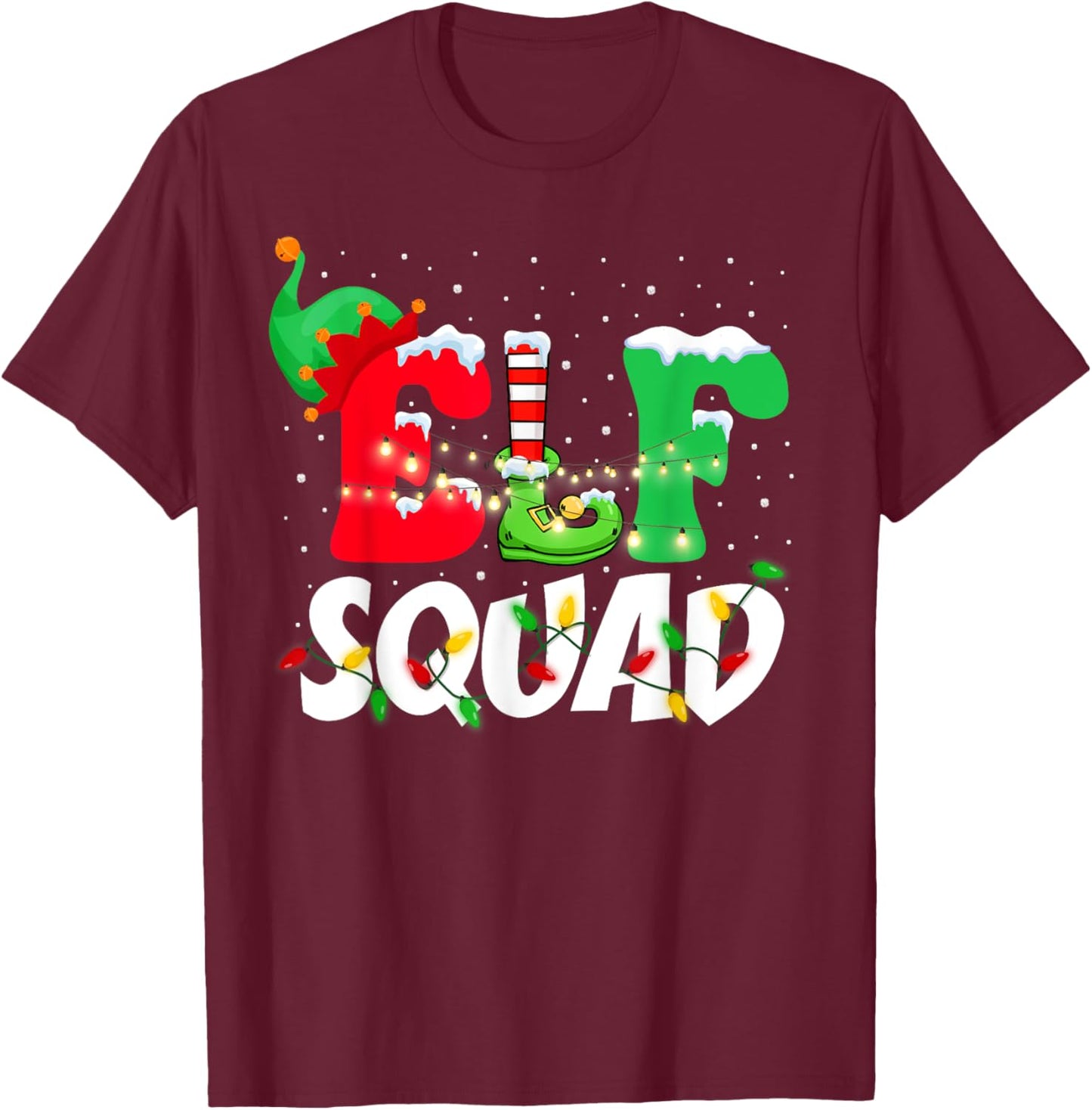 Elf Family Christmas Matching Pajamas XMas Shirt, Elf Squad T-Shirt - T-Shirt | Maroon