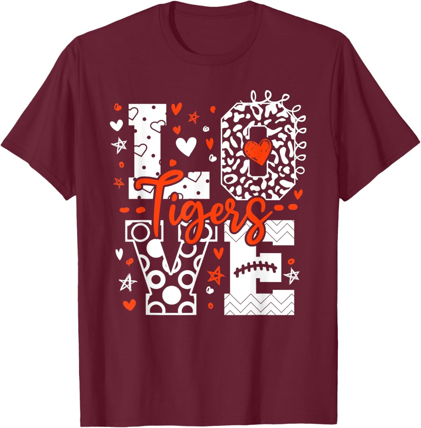 Vintage Love Tigers School Sports Name Women Kids T-Shirt - T-Shirt | Maroon