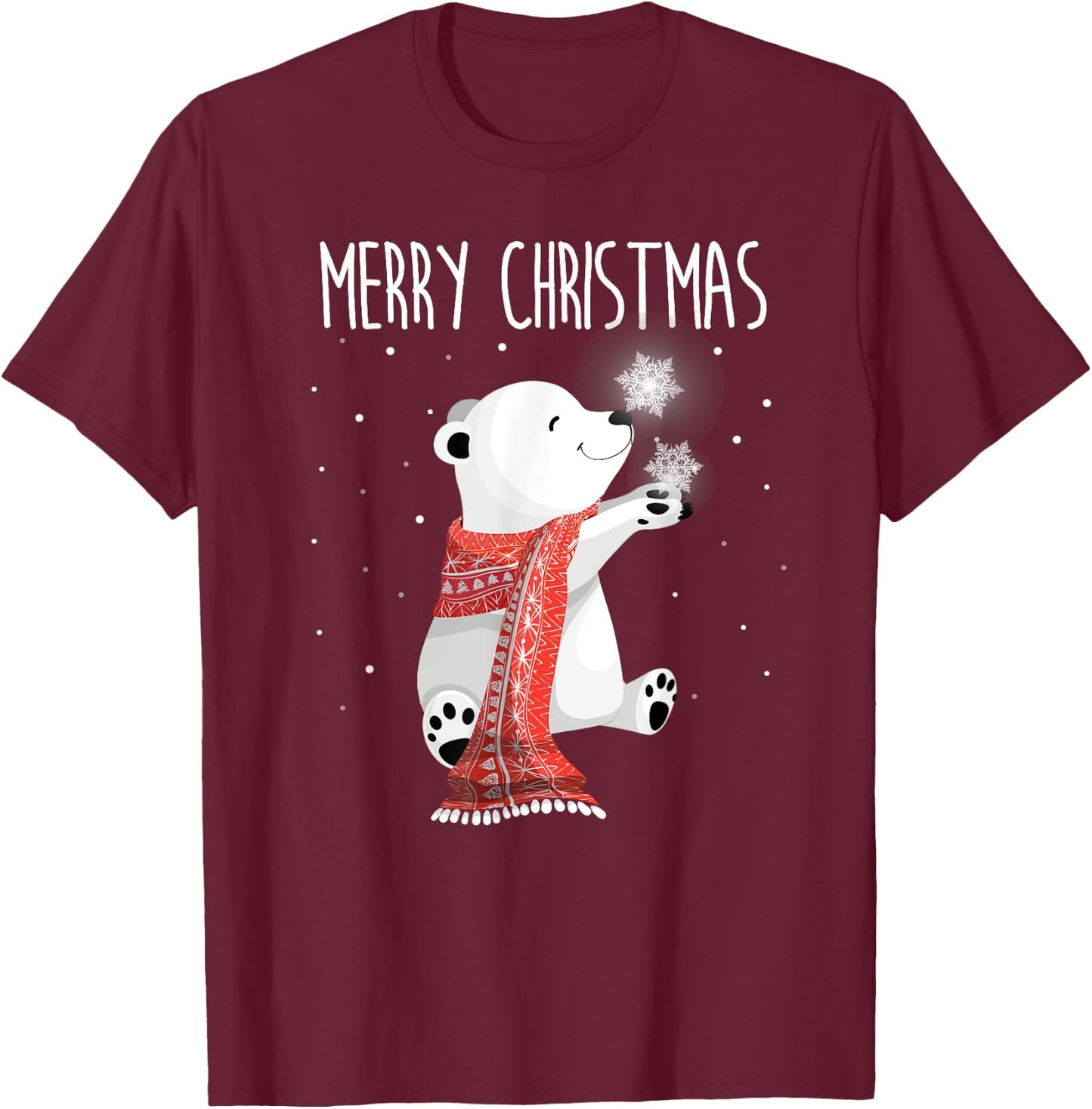 Cute Polar Bear Scarf Merry Christmas Xmas Holidays Gift T-Shirt - T-Shirt | Maroon
