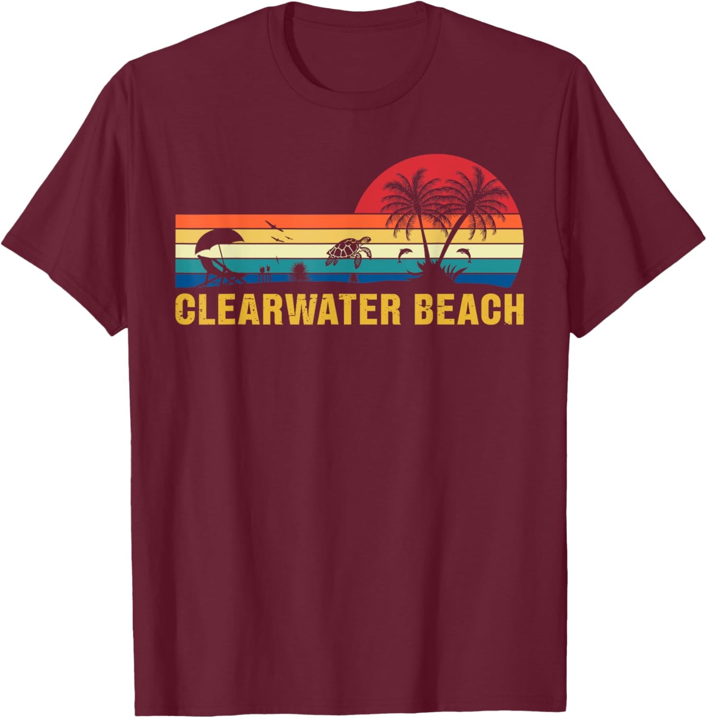 Family Vacation Vintage Clearwater Beach Florida Sea Turtle T-Shirt - T-Shirt | Maroon