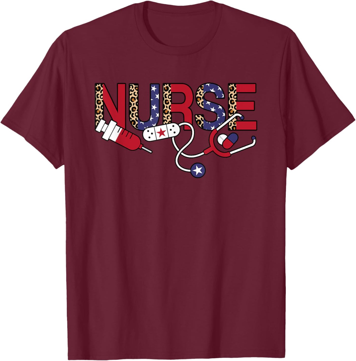 4th Of July Patriotic Nurse American Flag USA Nursing Women T-Shirt - T-Shirt | Maroon