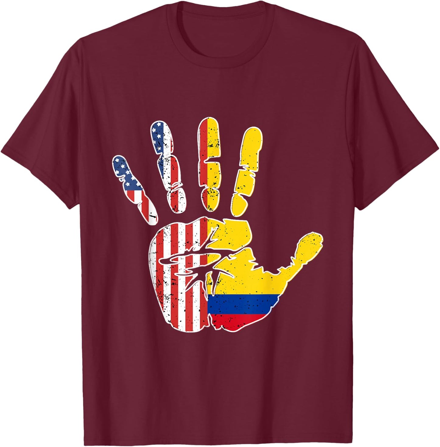 US Colombia Handprint Flag Proud Colombian American Heritage T-Shirt - T-Shirt | Maroon