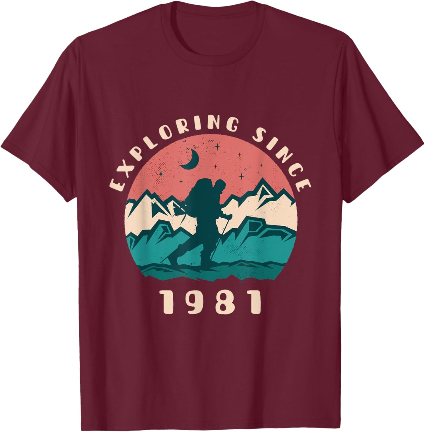Exploring Since 1981 - Vintage Birthday Hiking Travel Lover T-Shirt - T-Shirt | Maroon