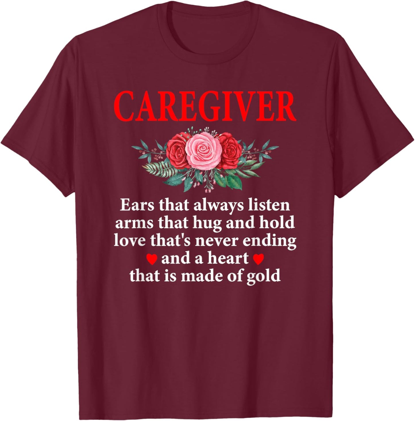 Caregiver Definition Caregiving Nursing Caretaker Nurse , Small, Black T-Shirt - T-Shirt | Maroon