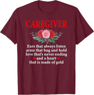 Caregiver Definition Caregiving Nursing Caretaker Nurse , Small, Black T-Shirt - T-Shirt | Maroon