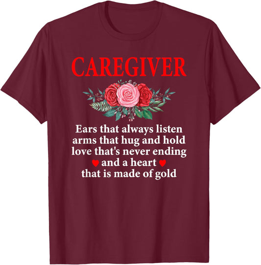 Caregiver Definition Caregiving Nursing Caretaker Nurse , Small, Black T-Shirt - T-Shirt | Maroon