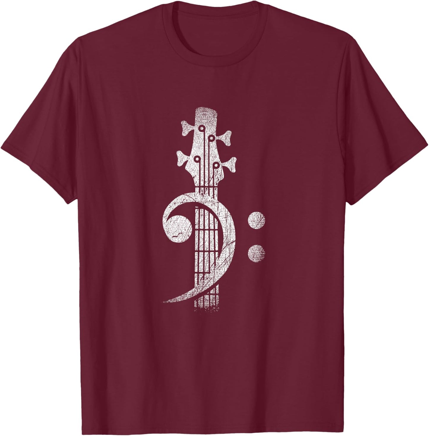 Bass Cleff Headstock Bass Guitar T-Shirt - T-Shirt | Maroon