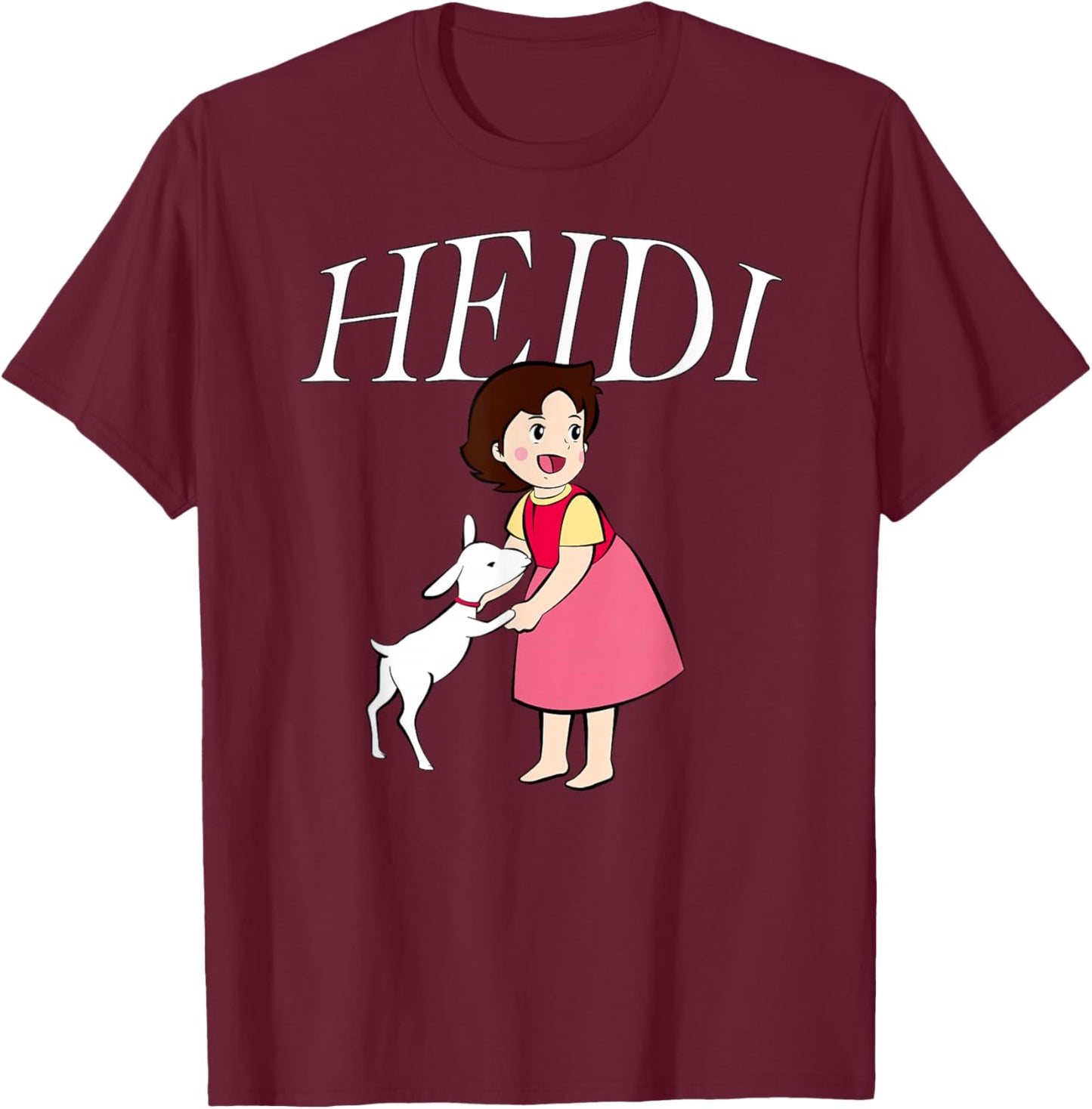 Heidi with Goat Cute Cartoon TV Series with Logo T-Shirt - T-Shirt | Maroon