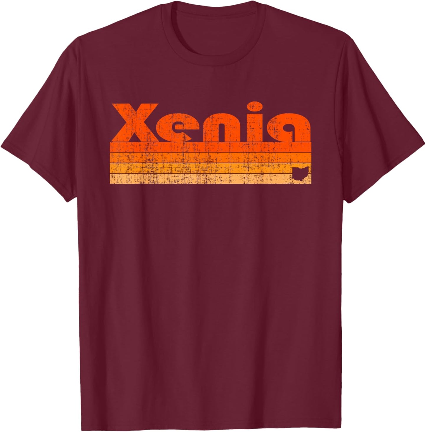 Xenia, Ohio Retro 80s Style T-Shirt - T-Shirt | Maroon