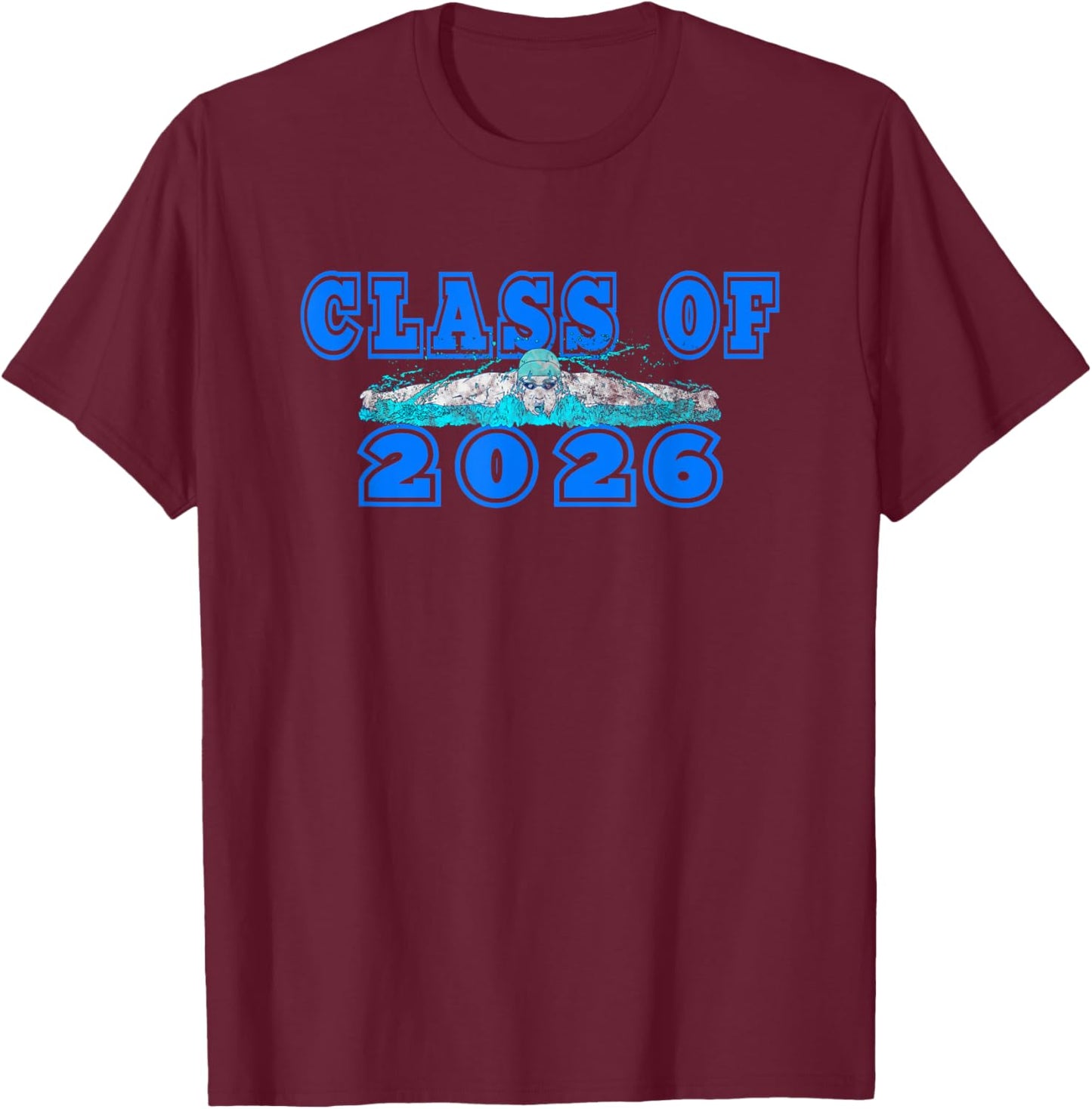 Class of 2026 Senior Swimmer Swimming Team Artwork Blue T-Shirt - T-Shirt | Maroon