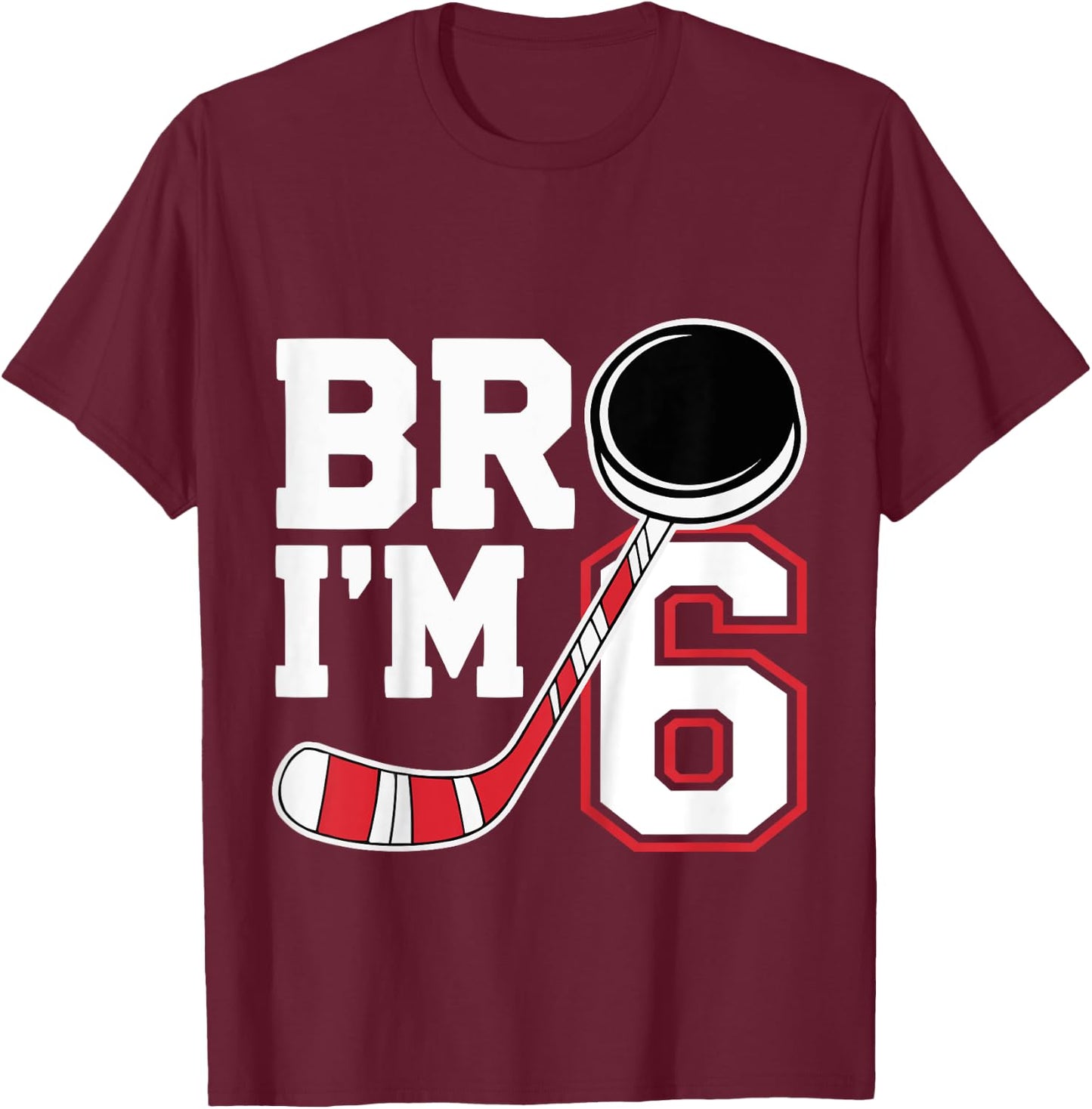 Kids Six Years Old 6th Birthday Hockey Player Birthday T-Shirt - T-Shirt | Maroon