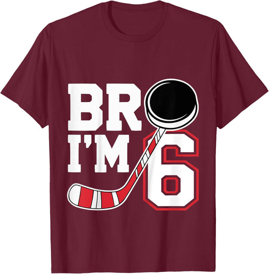 Kids Six Years Old 6th Birthday Hockey Player Birthday T-Shirt - T-Shirt | Maroon