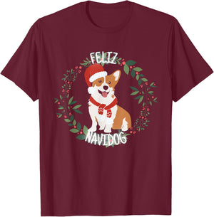 Feliz Navidog Corgi Christmas Dog Lover Funny T-Shirt - T-Shirt | Maroon