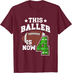 Kids 4th Football Birthday Party 4 Year Old Football Player T-Shirt - T-Shirt | Maroon