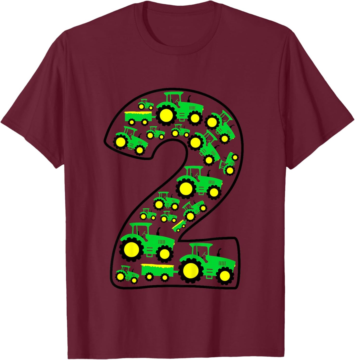 Kids Farm Tractor Boy 2nd Birthday 2 Year Old Toddler Birthday T-Shirt - T-Shirt | Maroon