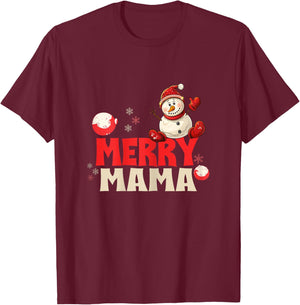 Merry Mama Cozy Snowman for Christmas Jollification T-Shirt - T-Shirt | Maroon