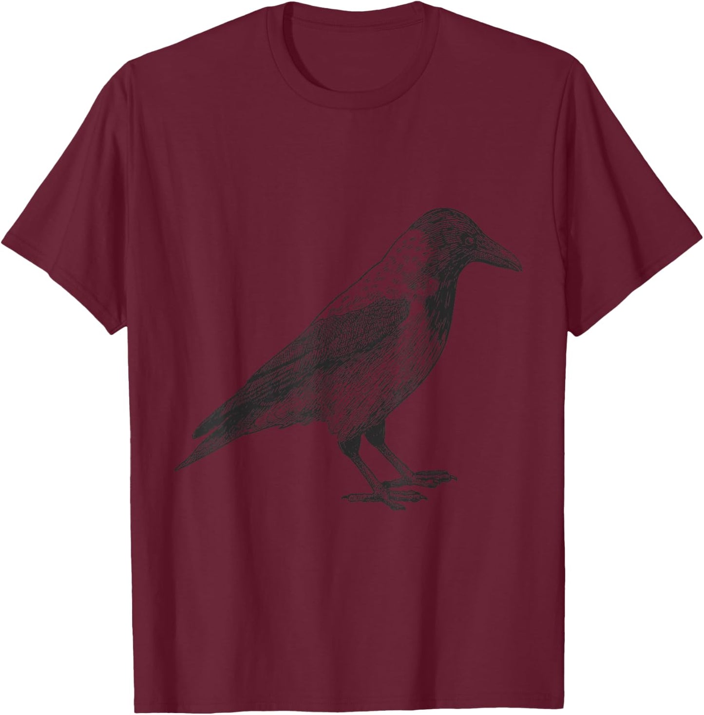 Beautiful Black Crow Raven Bird Illustration Vintage T-Shirt - T-Shirt | Maroon