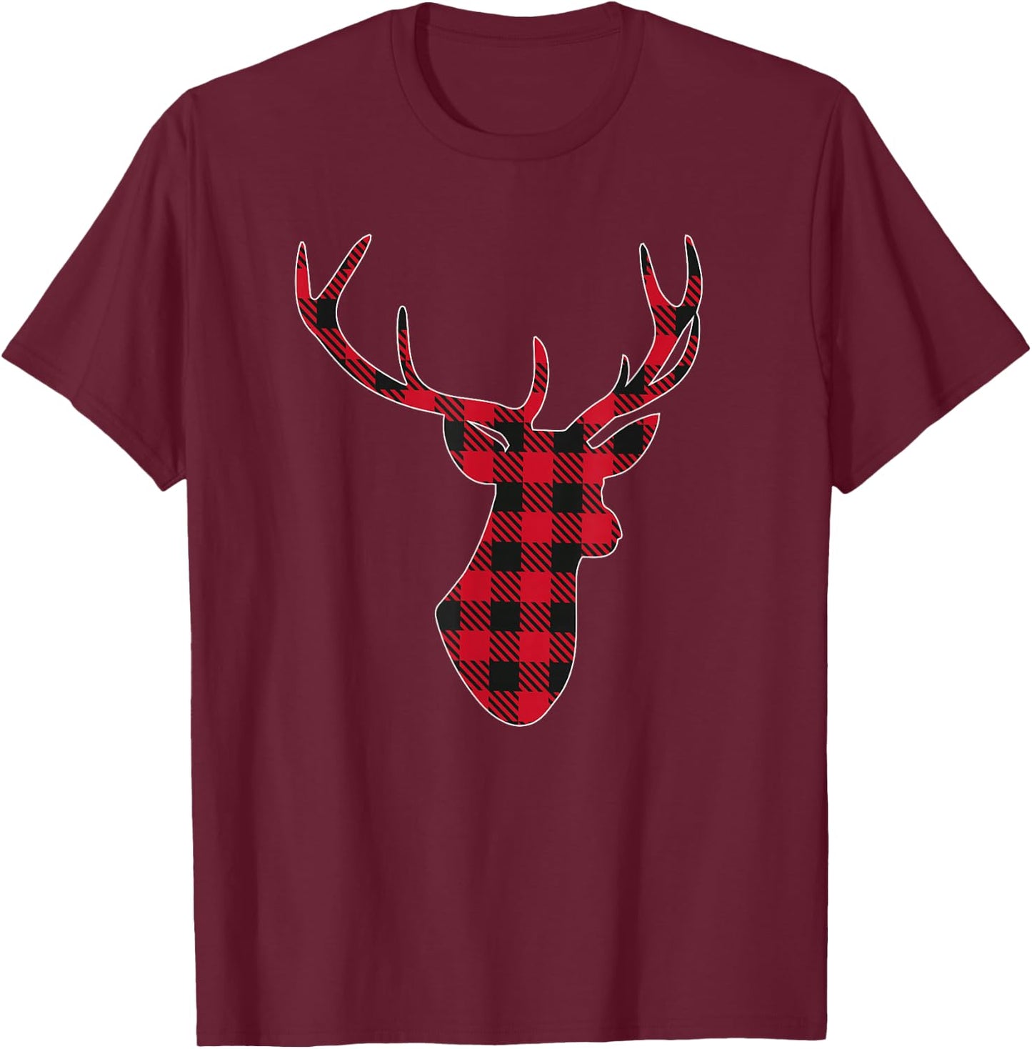Classic Red & Black Christmas Buffalo Plaid Deer T-Shirt - T-Shirt | Maroon