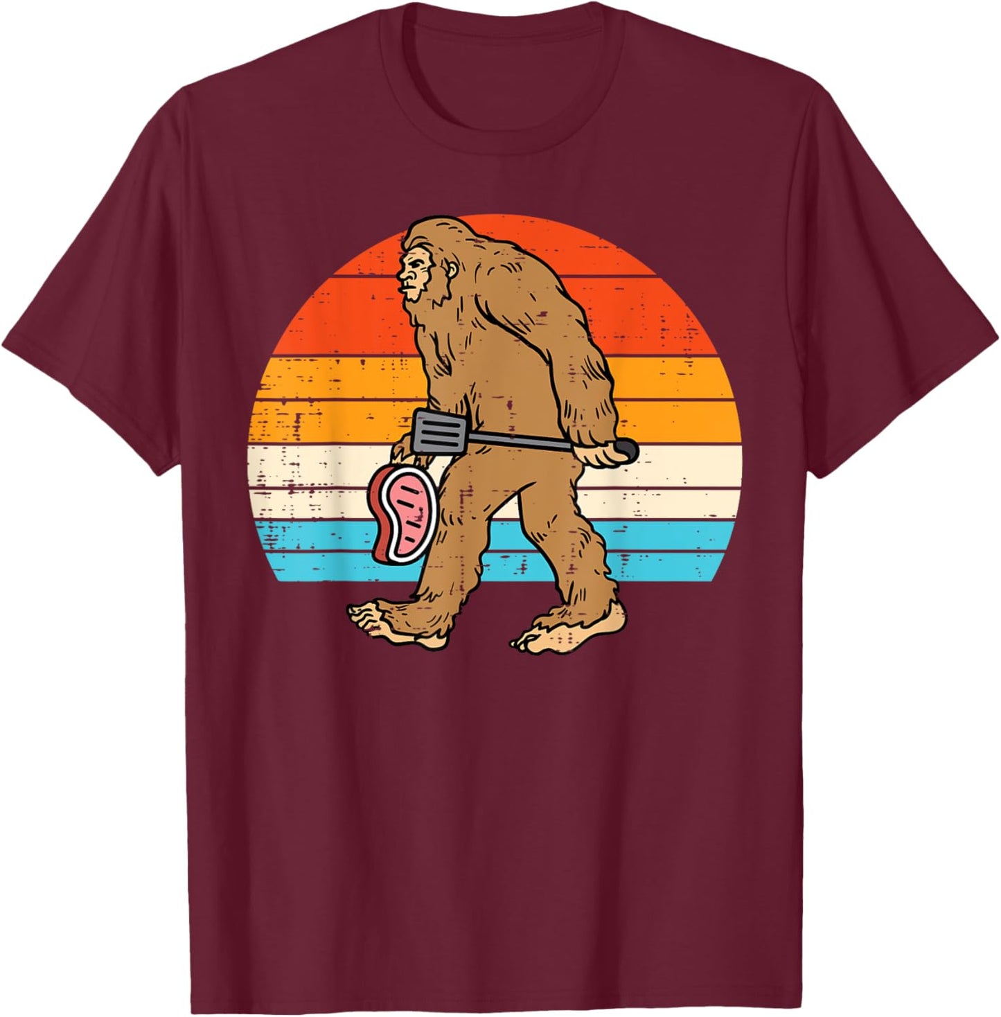 Bigfoot Sasquatch Bbq Retro Barbecue Grilling Men Women Kids T-Shirt - T-Shirt | Maroon