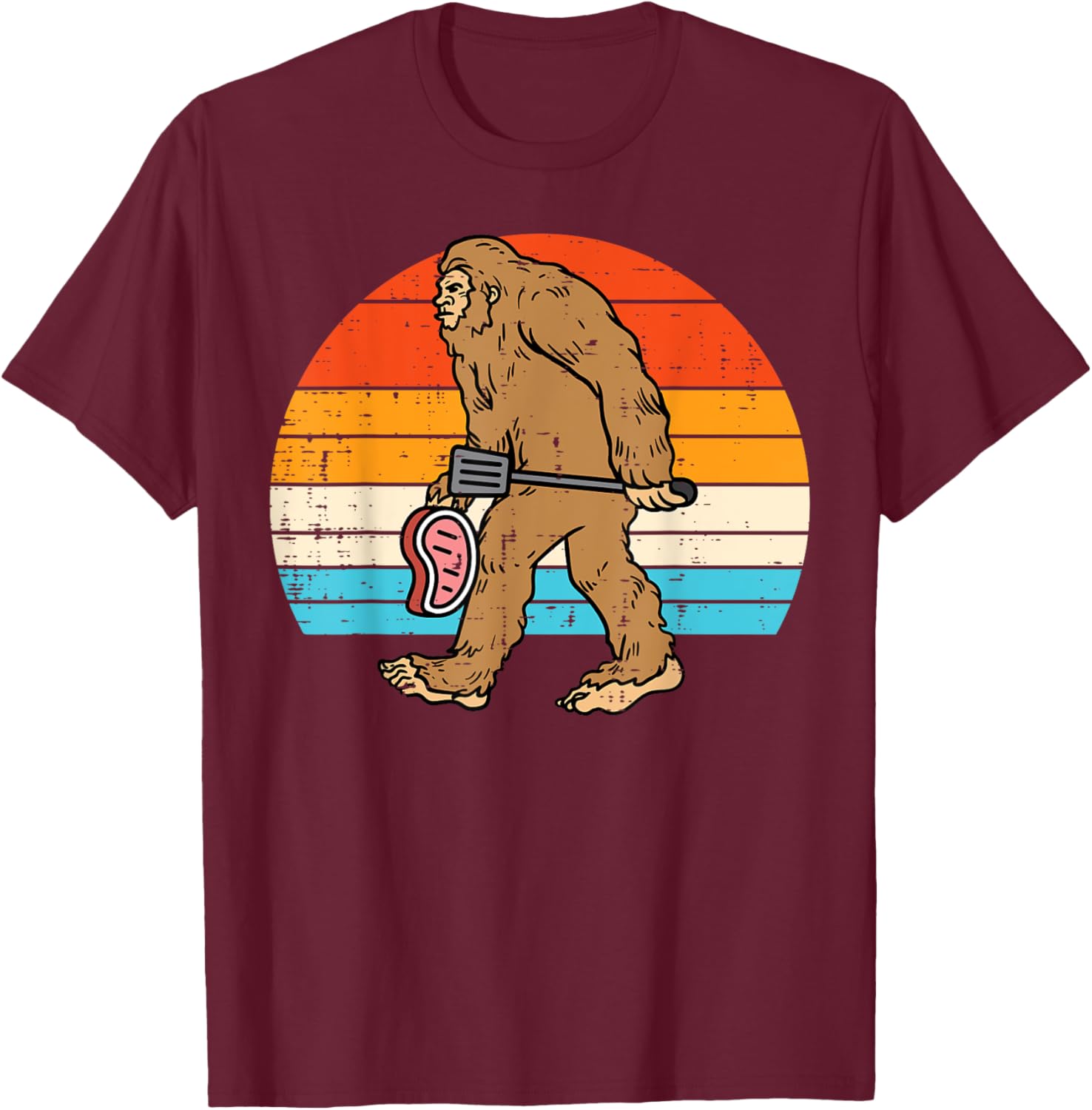 Bigfoot Sasquatch Bbq Retro Barbecue Grilling Men Women Kids T-Shirt - T-Shirt | Maroon