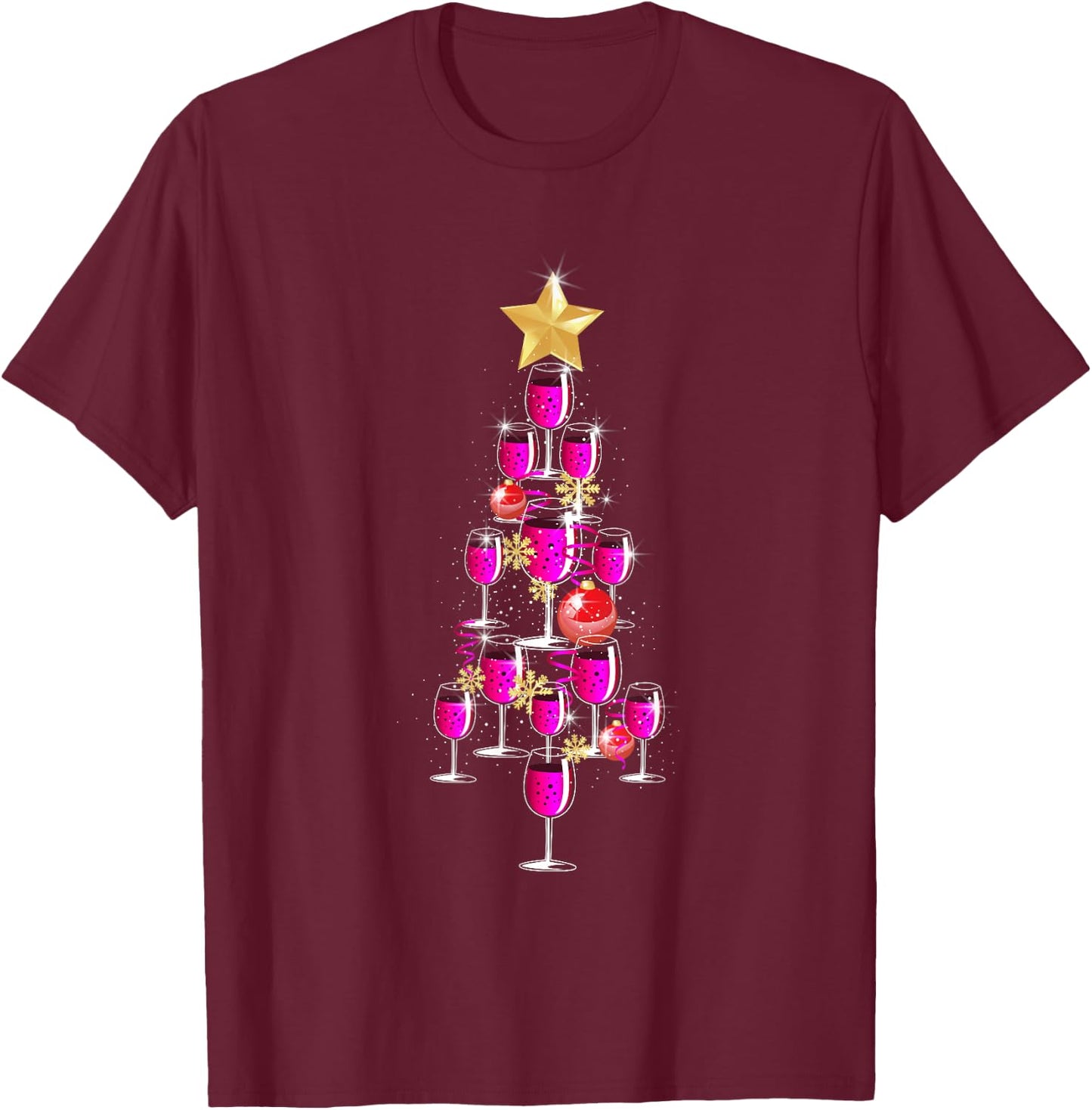 Christmas Tree Wine Glass Drinking Funny Christmas Gifts T-Shirt - T-Shirt | Maroon