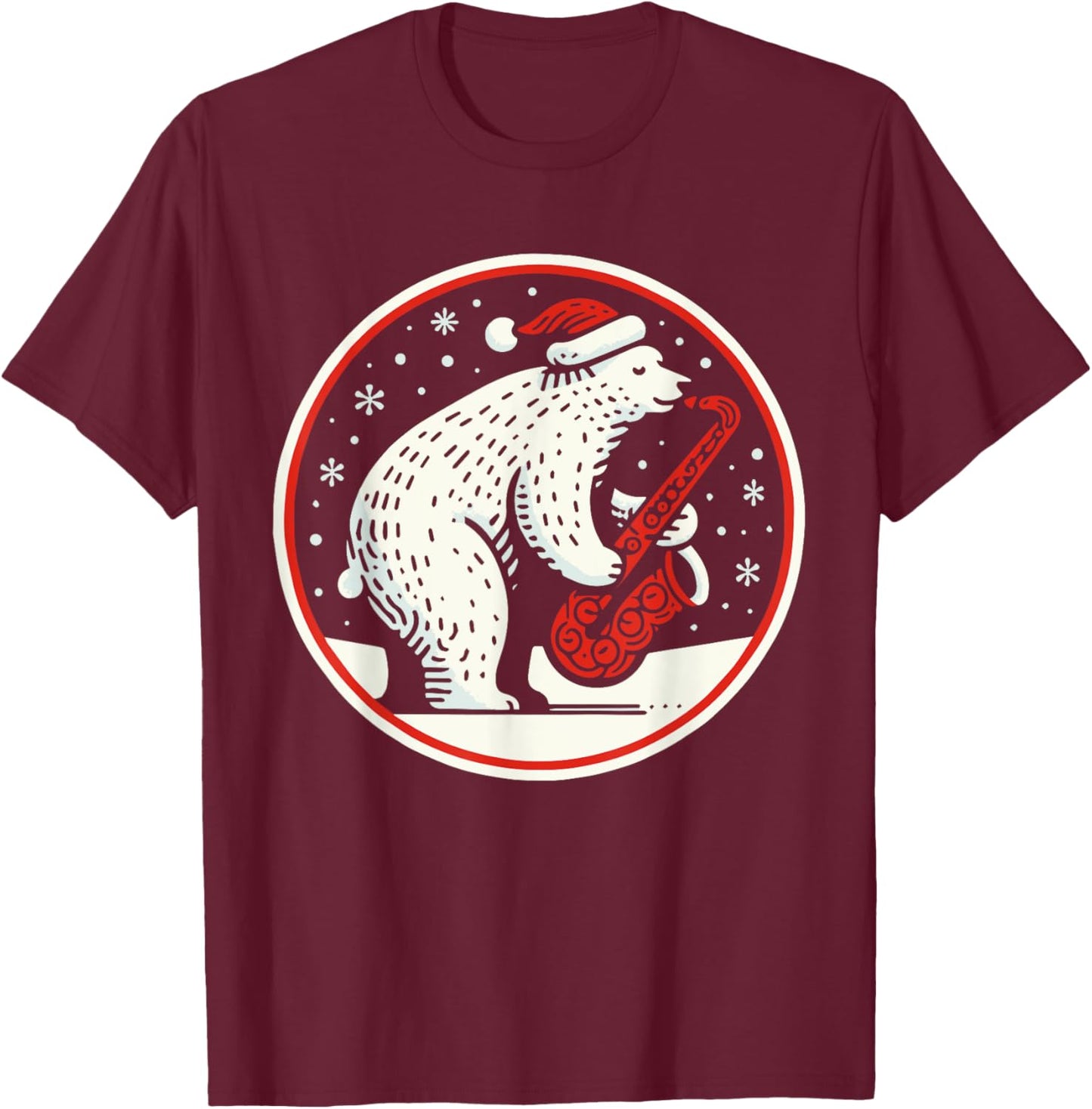 Saxophone Christmas Santa Bear playing Sax Jazz Musician T-Shirt - T-Shirt | Maroon