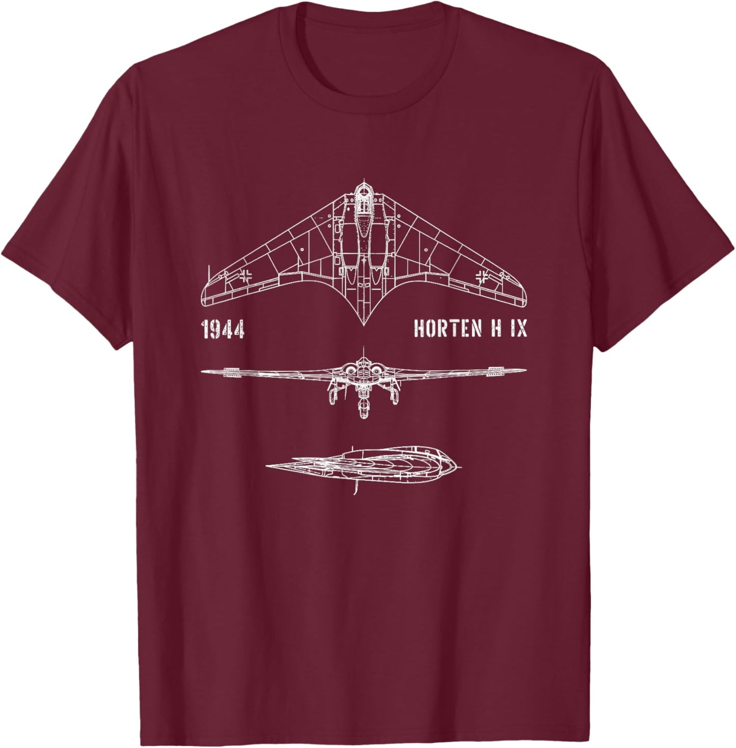 HO-229 Horten H IX Only Wing Aircraft Jet Aircraft T-Shirt - T-Shirt | Maroon