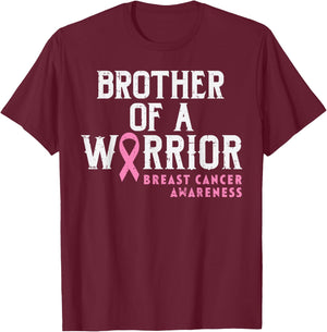 Brother Of A Warrior Breast Cancer Awareness Support Sibling T-Shirt - T-Shirt | Maroon